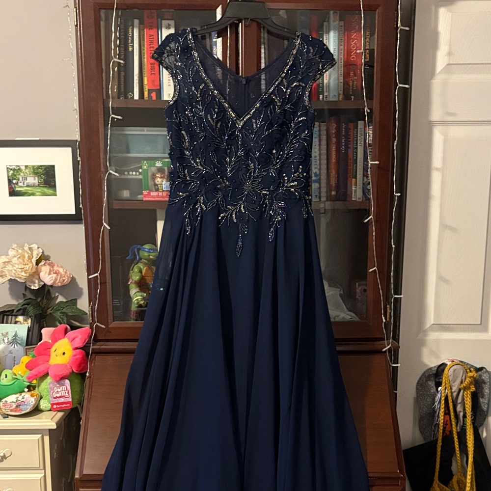 Beautiful Beaded Navy Blue Evening Gown